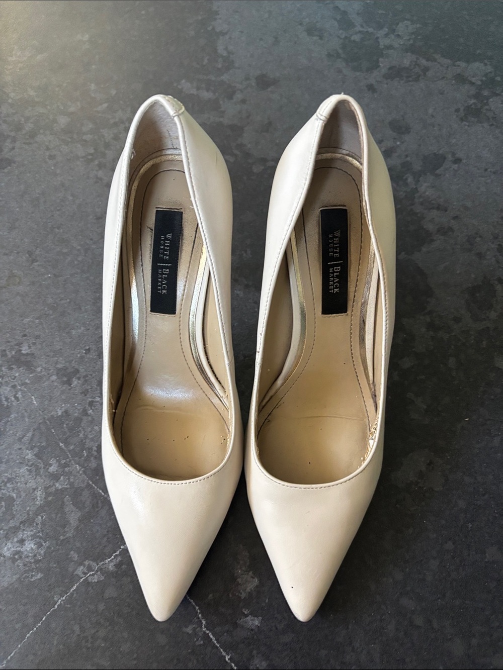 White House Black Market Cream Pointed Toe Leather Pumps